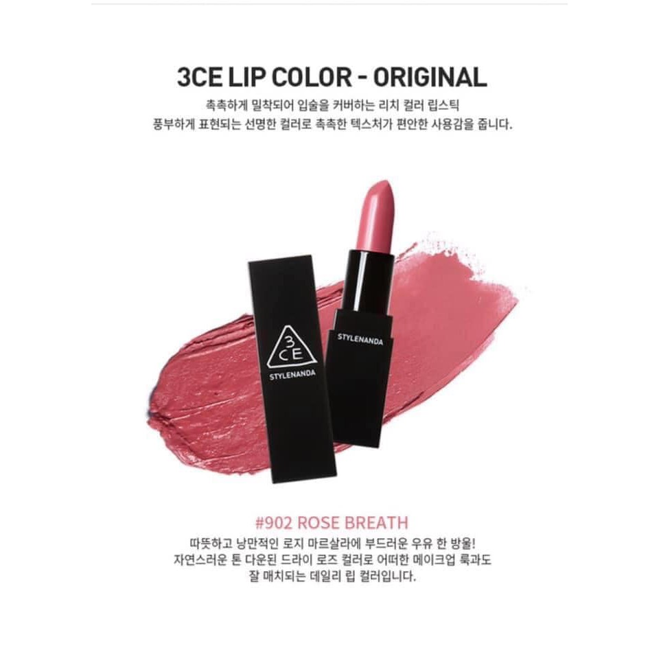 (CÓ BILL) SON LÌ 3CE LIP COLOR # 902 ROSE BREATH - HỒNG SAN HÔ