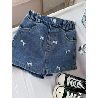  Phiên bản Hàn Quốc Quần áo trẻ em Váy phong cách mới Xuân Hè Bé gái thêu nơ giặt Denim thời trang Váy chữ A