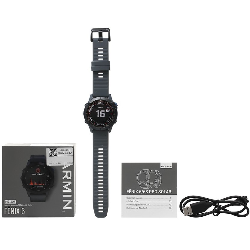 Đồng hồ thông minh Garmin Fenix 6 Pro Solar kháng nước 10 ATM đo nồng độ SPO2 màn hình MIP 1.3&quot; - Chính hãng BH 12 tháng