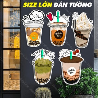 Sticker hình dán trà sữa 🌈𝑭𝒓𝒆𝒆𝒔𝒉𝒊𝒑 trang trí quán cà phê, trà sữa, quán ăn, decal siêu cool loại decal dán tường, tủ kệ