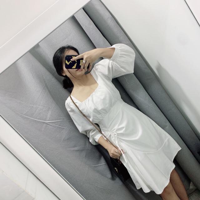 Đầm dự tiệc dây rút tay phồng tiệc tùng siêu xinh