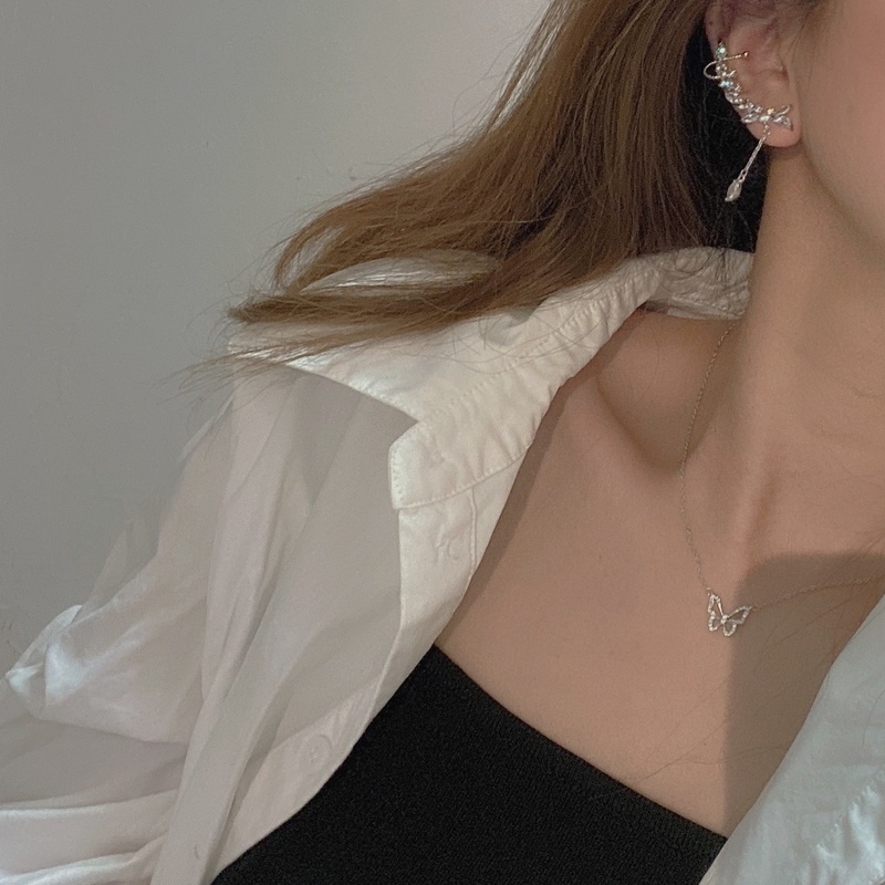 We Flower Vòng cổ choker mặt hình bướm đính đá pha lê phong cách Hàn Quốc cho nữ