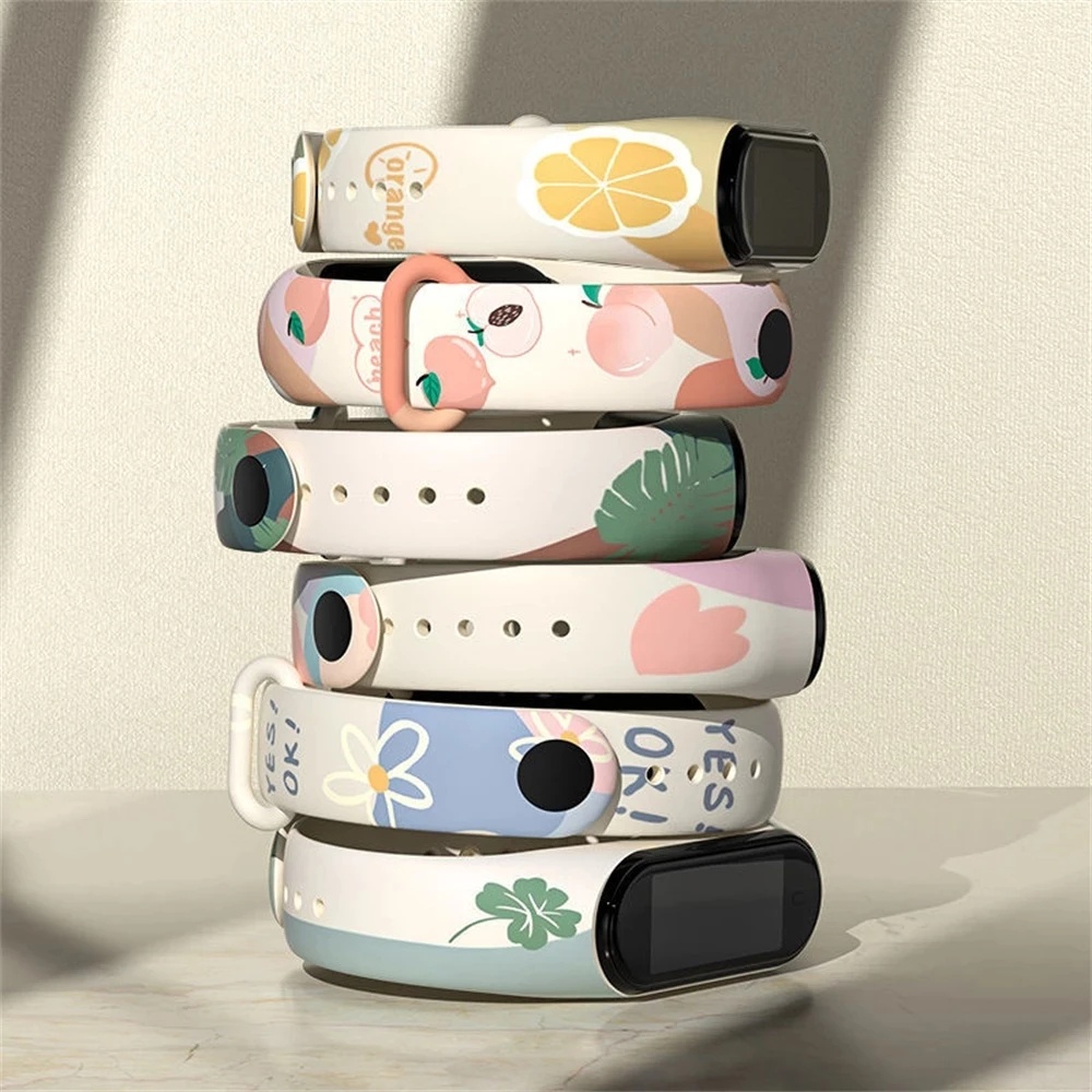 Dây Đeo Silicon Họa Tiết Hoạt Hình Đáng Yêu Cho Xiaomi Mi Band 3 4 5 6 7