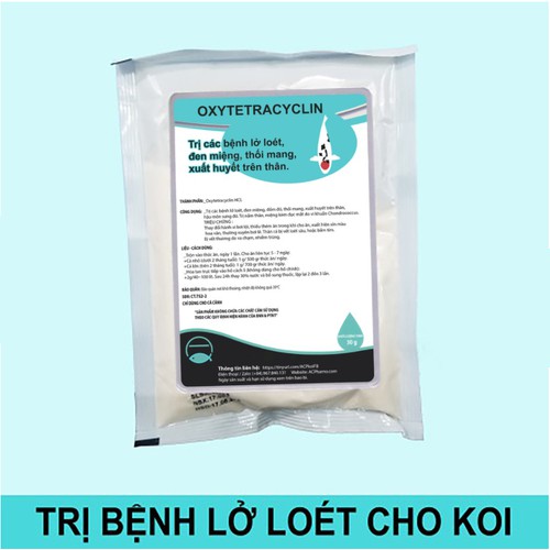 Chữa lở loét, xuất huyết trên thân, nhiễm trùng cho cá cảnh - Oxytetracycline 30g