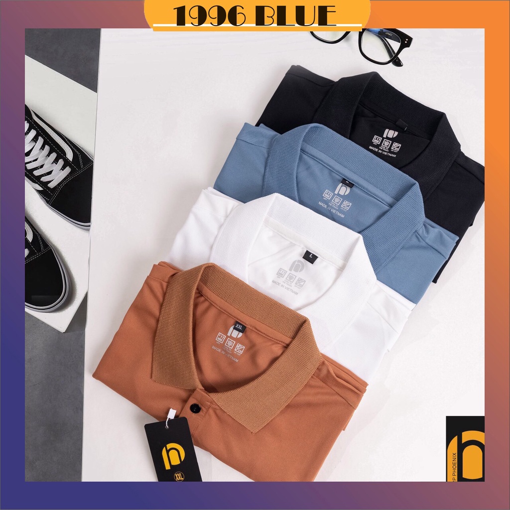 Áo polo trơn nam cổ bẻ thun basic cộc tay vải cá sấu cotton phong cách trẻ trung chuẩn form 1996blue
