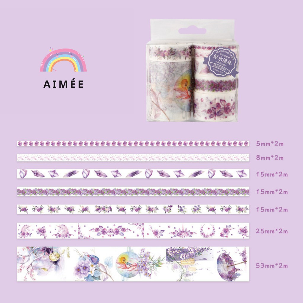 Set 7 Washi Trang Trí Sổ tay, Album, Nhật ký | Hình dán trang trí DIY 7 Cuộn - Có sẵn