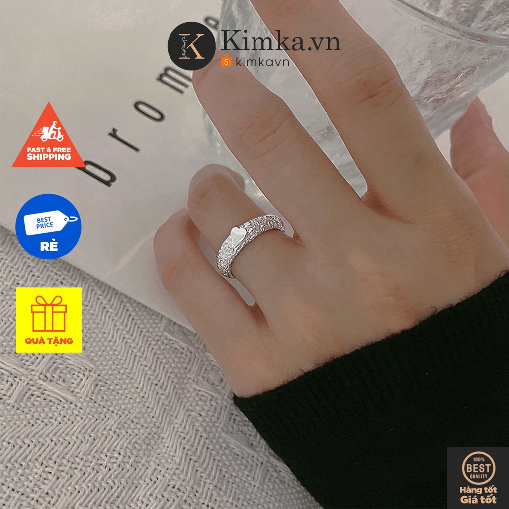 (0666) Nhẫn Ánh Bạc Nham Thạch Đơn Giản Sang Trọng Hàn Quốc