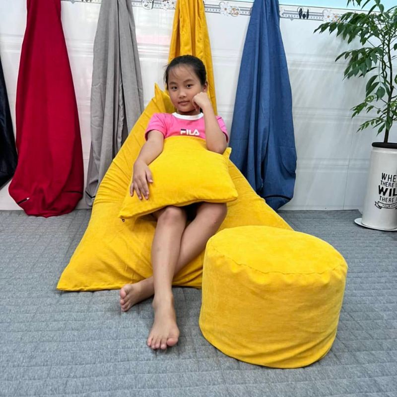 Ghế lười hạt xốp 3ii Home hình kim tự tháp size XL 120x140cm L 100x120cm M 80x100cm vải nhung gân cao cấp mềm mại êm ái