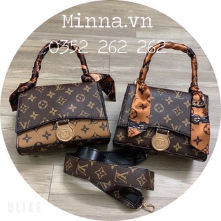 Túi Quai Xách Hoa Nâu Quai Quấn Khăn Lụa