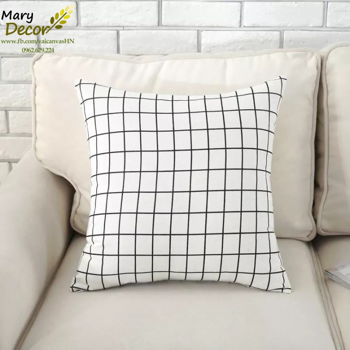 Gối tựa sofa Mary Decor - họa tiết Caro trắng G-A04