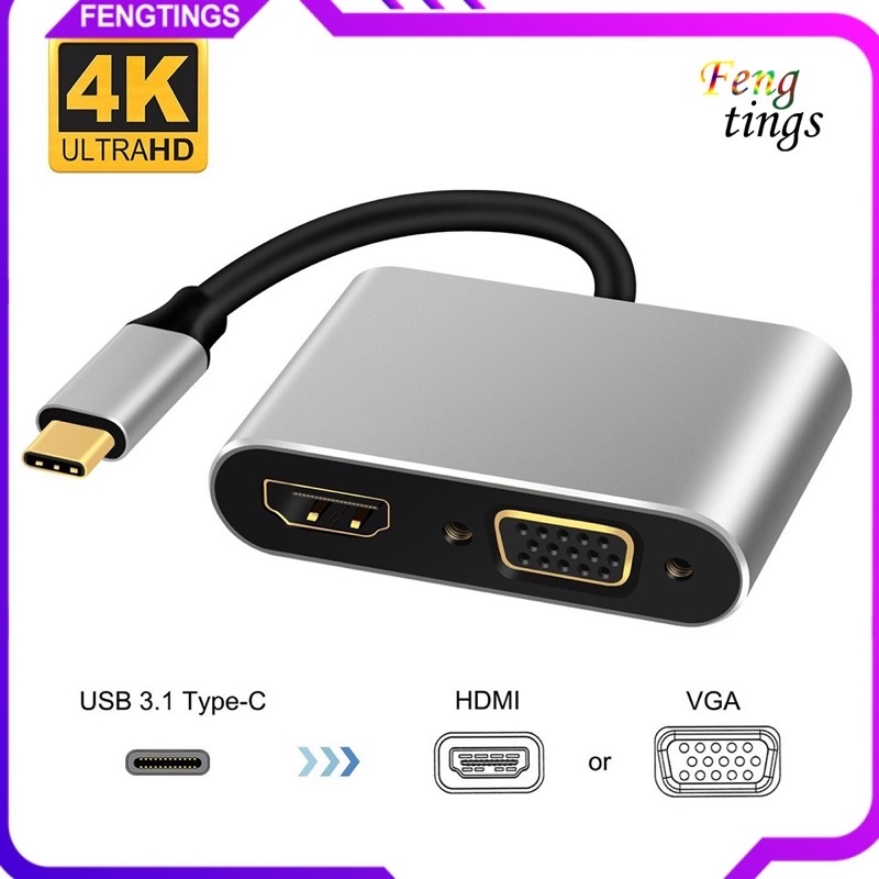 ( Chính hãng) Cáp chuyển đổi USB Type C to HDMI + VGA + USB 3.0 + USB C 4in1 dùng cho Macbook, Samsung DEX. | BigBuy360 - bigbuy360.vn