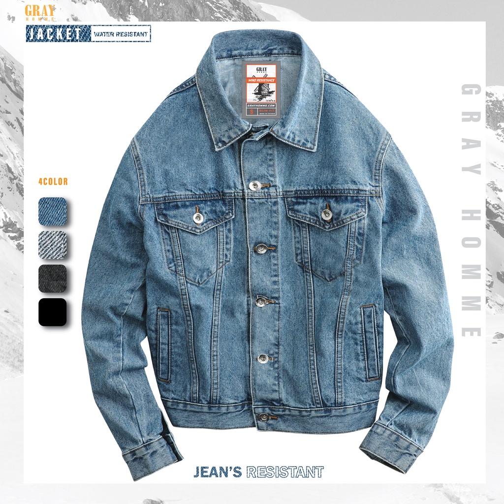Áo Khoác Jean Nam Cao Cấp GRAYHOMME Chất Denim Bò Xịn, Chất Denim Dày Dặn CJ200 ( 4 MÀU)