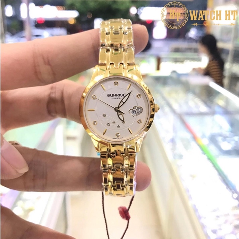 Đồng hồ nữ SUNRISE 9804SA màu vàng trắng full hộp chính hãng, kính Sapphire