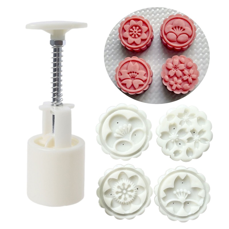 Bộ 4 Khuôn In Trang Trí Bánh Trung Thu Hình Hoa Anh Đào