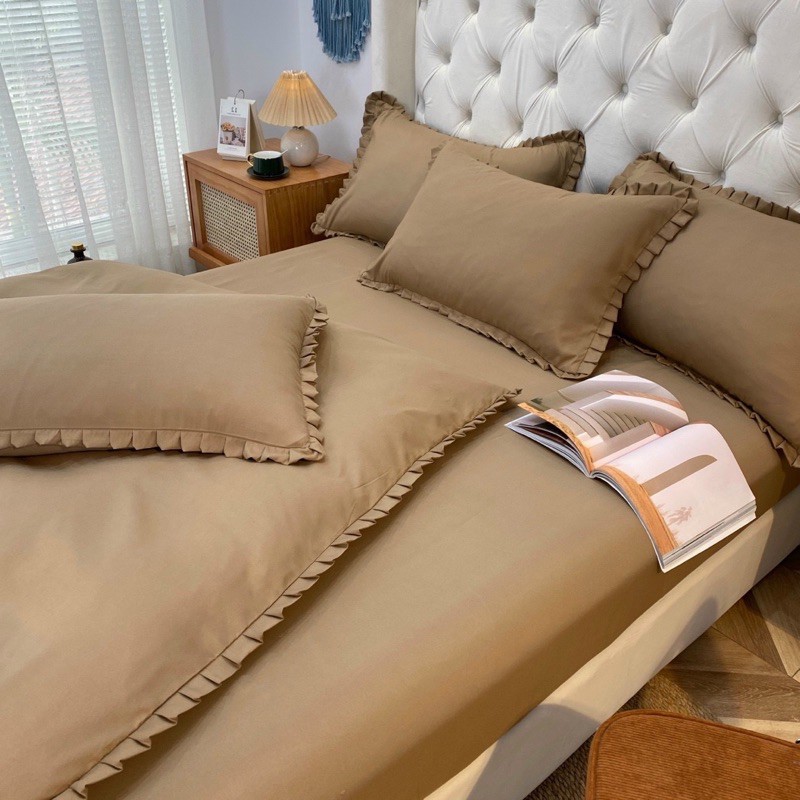 Set Chăn Ga Cotton TC Viền Bèo Trơn (Shinbedding)