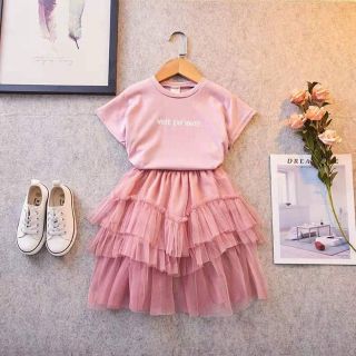 Set áo phông, váy tầng cho bé gái