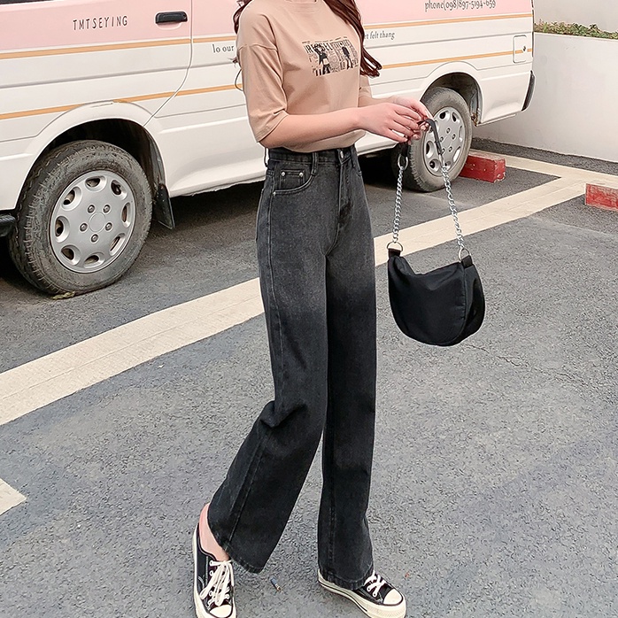 SUXI Quần Jean Dài Lưng Cao Dáng Rộng Màu Gradient Dễ Phối Đồ Thời Trang Xuân Hè Cho Nữ