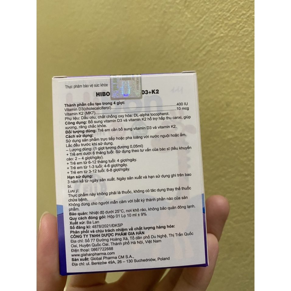 Vitamin D3K2 HIBON bổ sung D3 cho trẻ, tăng hấp thu canxi - nhập khẩu chính hãng