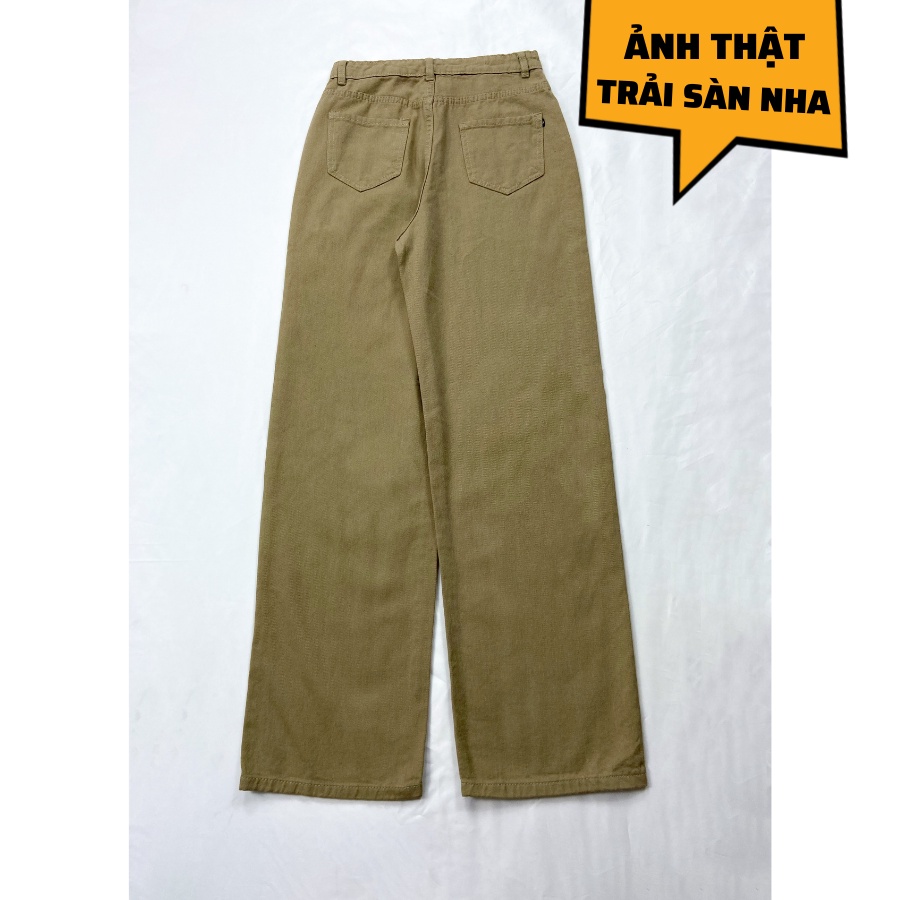 Quần jean nữ ống rộng dáng suông nữ cạp cao, quần kaki nữ ống đứng trơn màu nâu tây | BigBuy360 - bigbuy360.vn