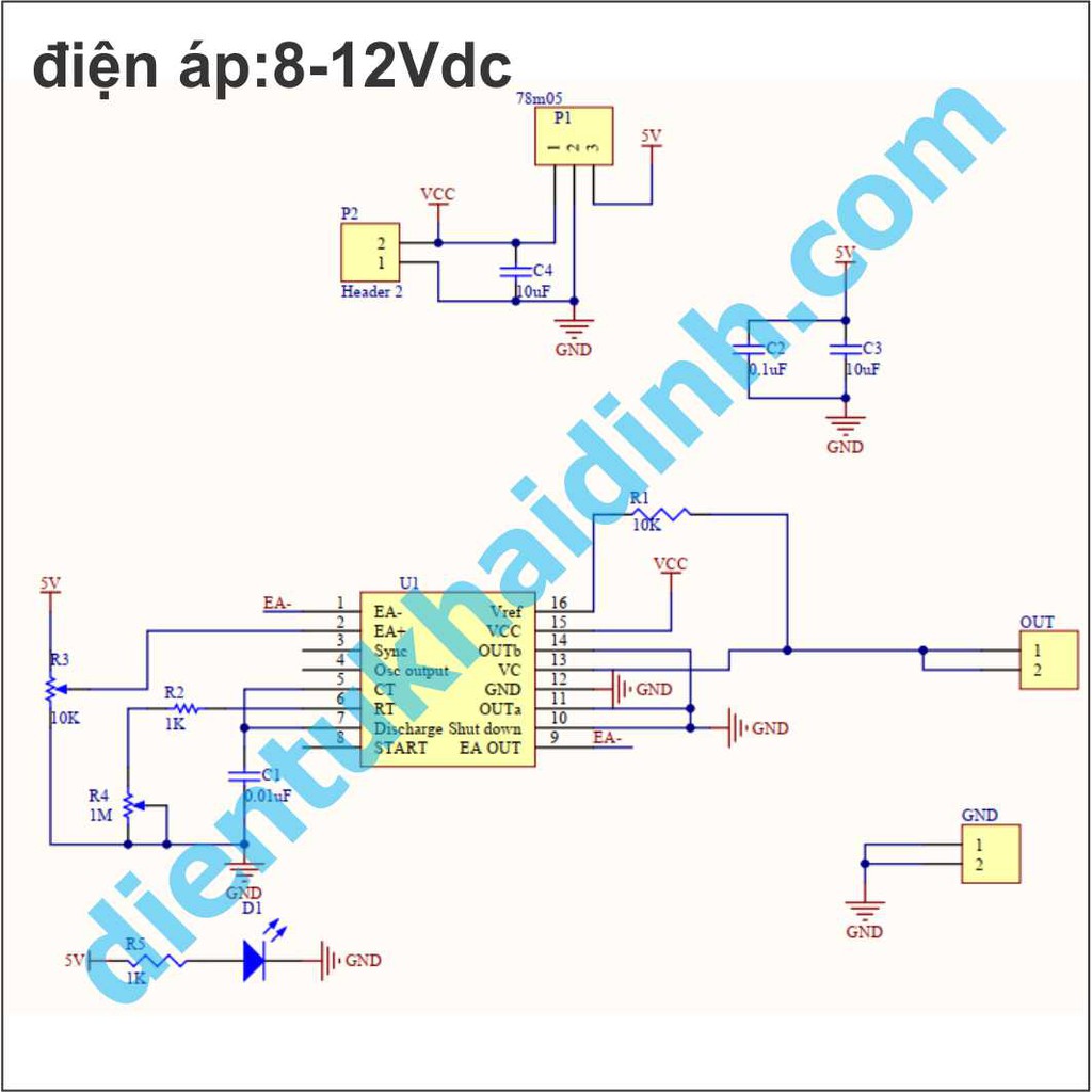 Module dao động SG3525 3525 PWM 200Hz-100Khz Vin: 8-12V KDE0096