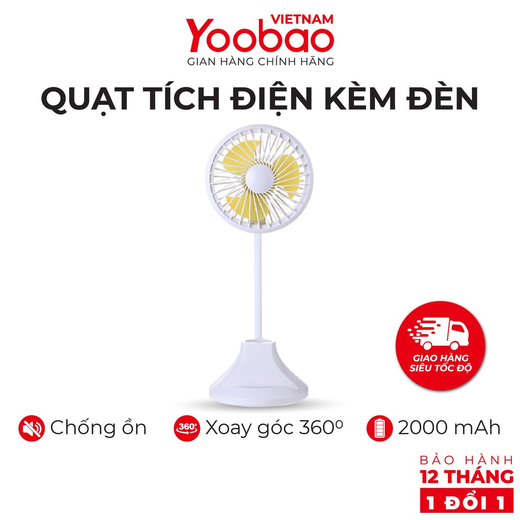 Quạt tích điện YOOBAO D8 2000mAh Tích hợp đèn bàn học Kèm khay đỡ điện thoại Hàng chính hãng Bảo hành 12 tháng 1 đổi 1 | BigBuy360 - bigbuy360.vn