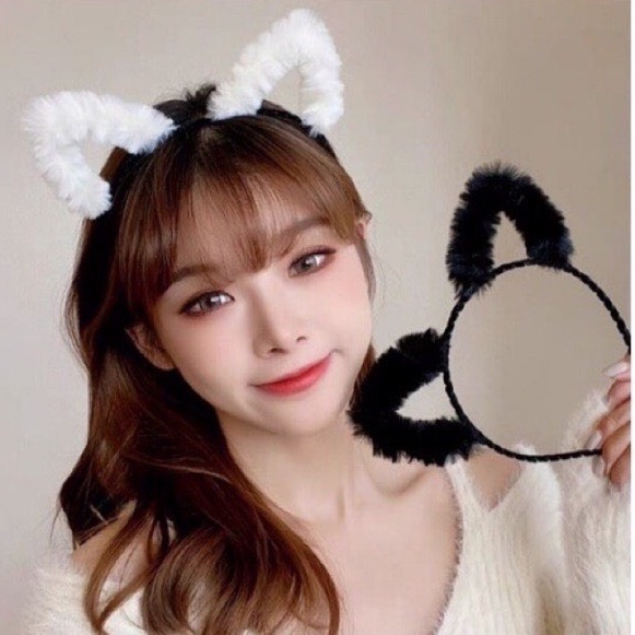 bờm cài tóc tai thỏ lông vũ mềm mịn