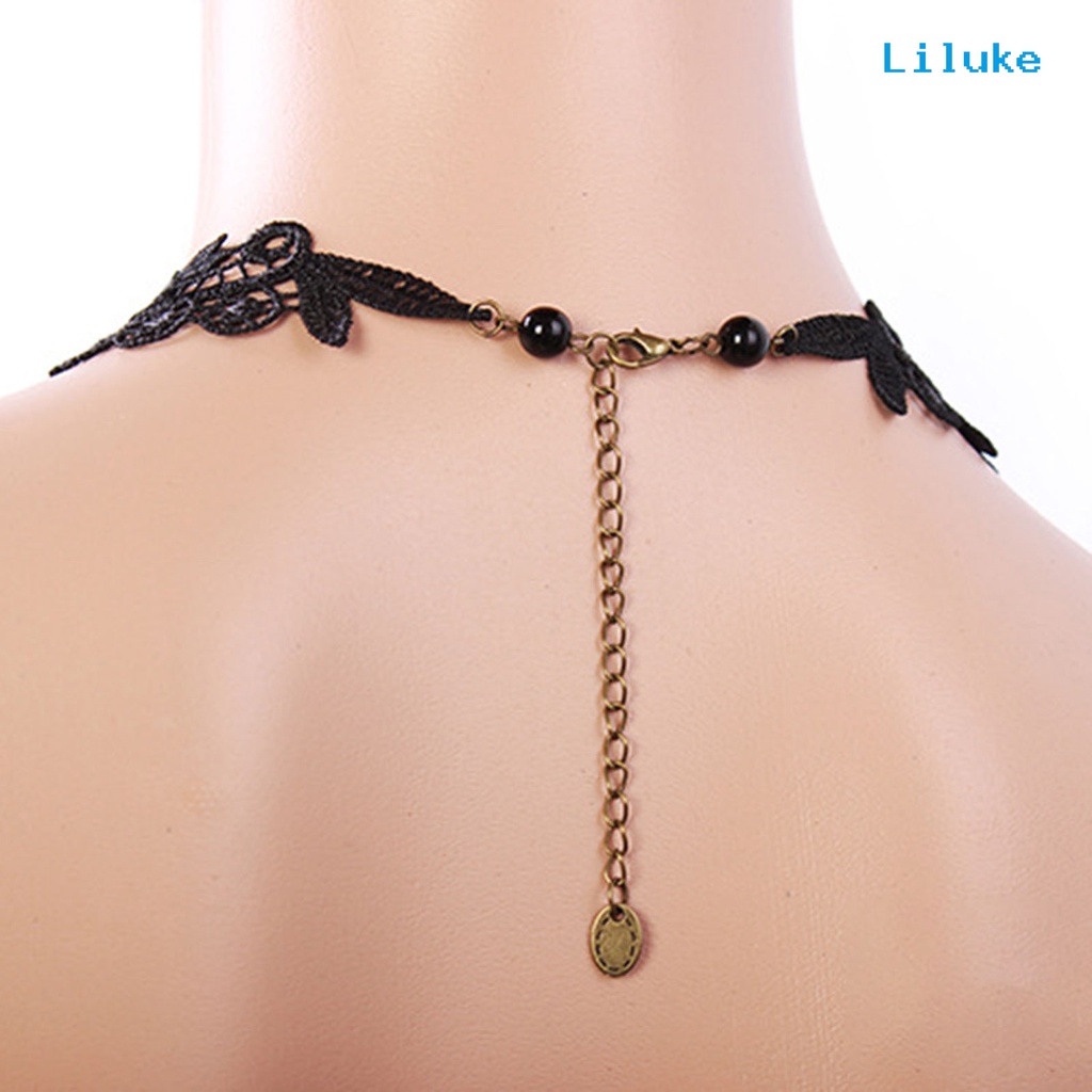 Vòng Cổ Choker Ren Màu Đen Đính Hạt Xinh Xắn Cho Nữ