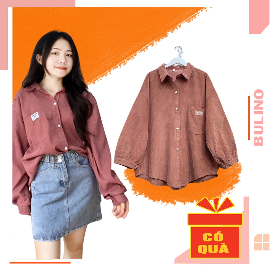 Áo Sơ Mi Nữ Nhung Form Rộng Tay Phồng Dài Kiểu Ulzzang Mềm Min Dễ Thương Bebe - M1002