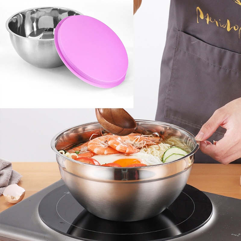 Tô Trộn Salad Bằng Thép Không Gỉ Có Nắp Silicone Nhiều Màu Sắc Kích Thước 1.5 / 2 / 3 / 4 / 5qt