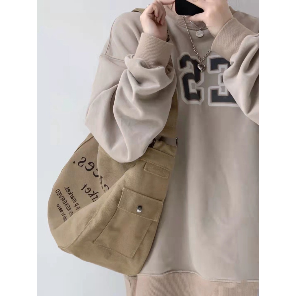 Túi Vải canvas Sức Chứa Lớn In Chữ Phong Cách Cổ Điển Cho Nữ