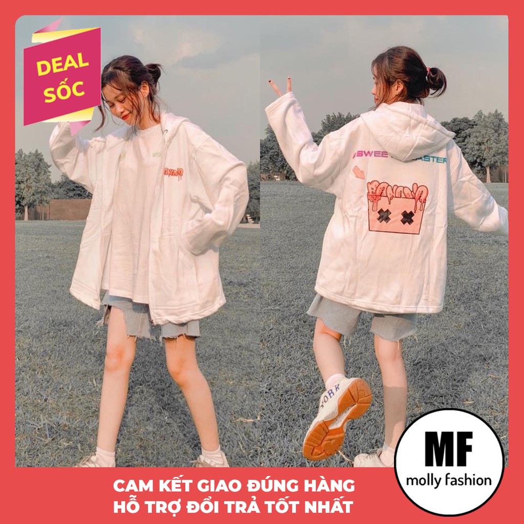 Áo khoác Hoodie nỉ nam nữ form rộng Sweet Banawa Freesize mặc vừa từ 40-65kg Molly Fashion