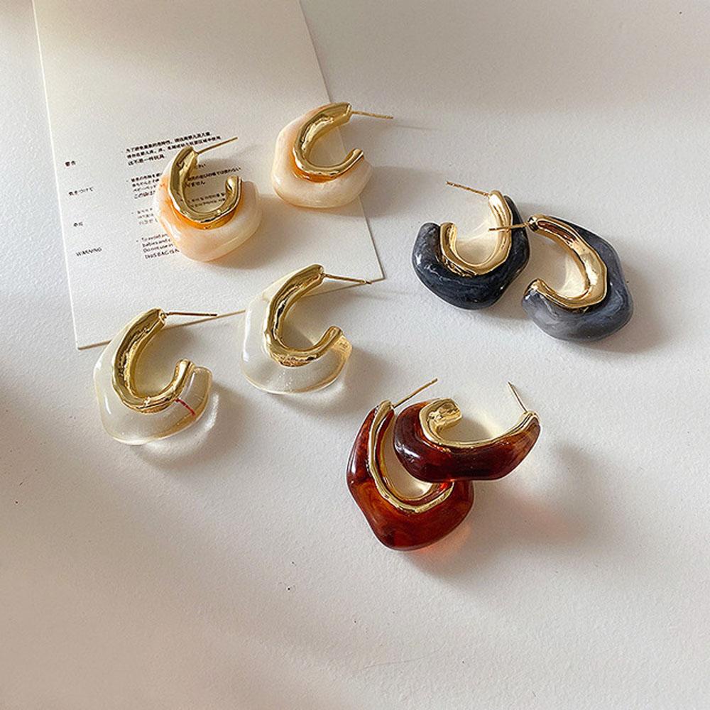 [COD] Bông Tai Dạng Vòng Bằng Acrylic Màu Hổ Phách Đơn Giản Hàng Ngày Phong Cách Hàn Quốc