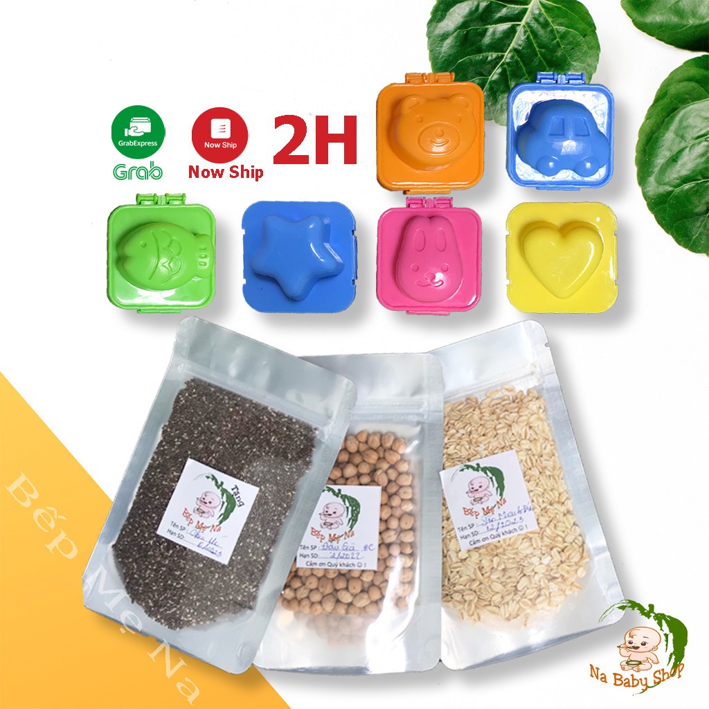 Set 6 khuôn bento tạo hình trứng, khuôn tạo hình cơm và 1 bịch yến mạch hữu cơ Hafer Flocken Đức 500g