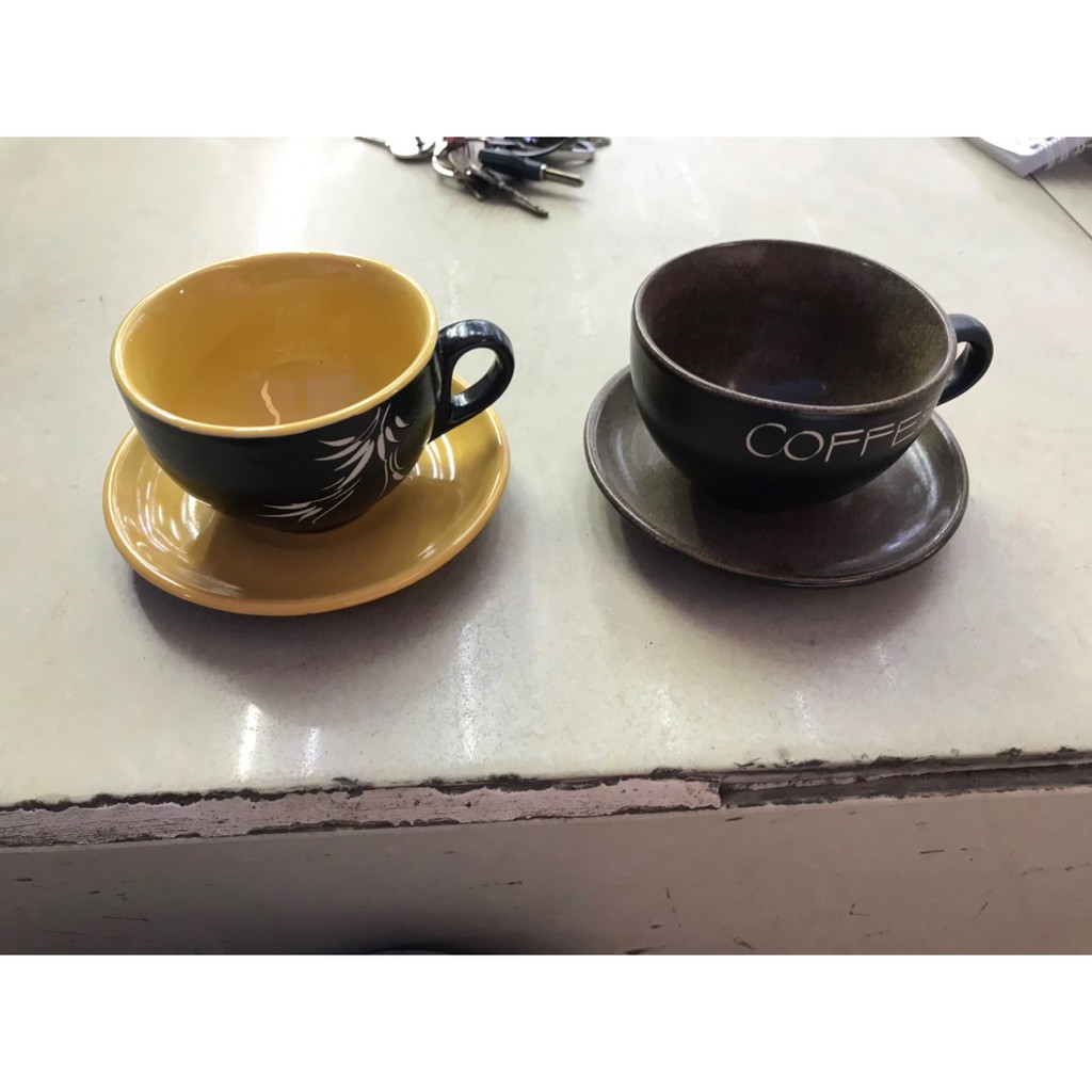 Bộ tách + đĩa uống trà cafe gốm Bát Tràng