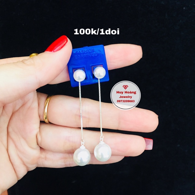 Bông tai Ngọc trai chất lieu Bạc