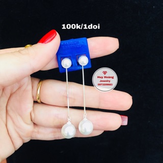 Bông tai Ngọc trai chất lieu Bạc
