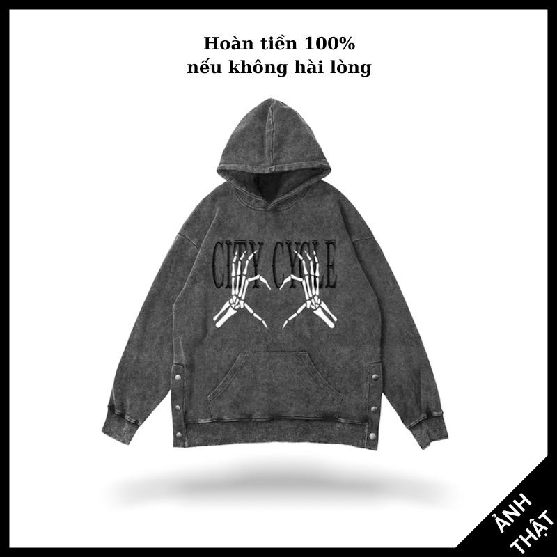 Áo hoodie unisex acid heart bones - áo nỉ hoodie wash unisex form rộng in hình Local Brand