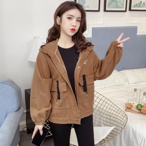Áo Khoác Kaki Nữ Túi To Retro thiết kế tinh tế cho phái đẹp hàng mới thời trang kmg