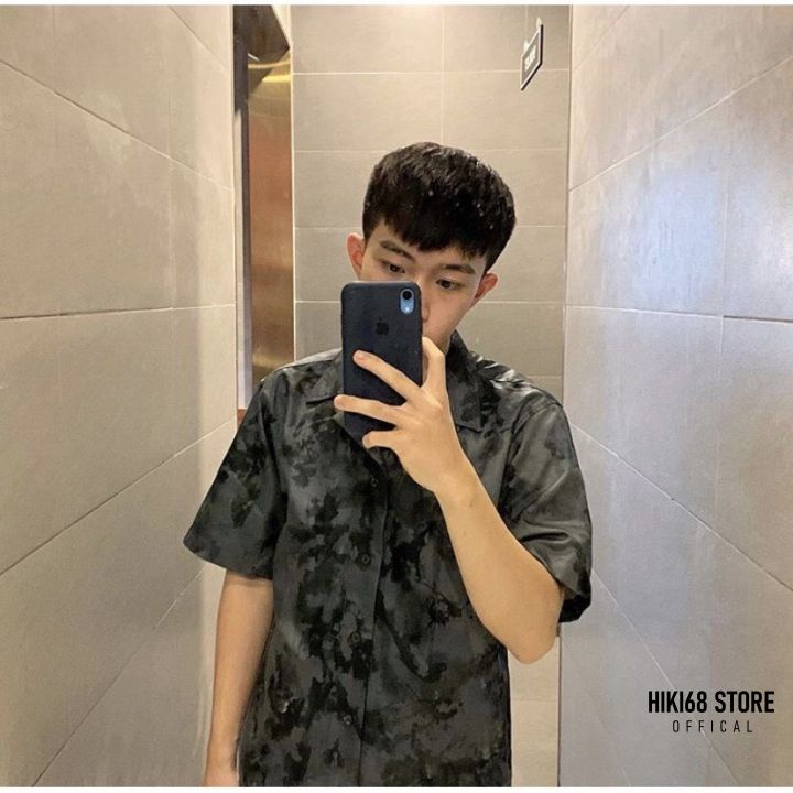 Áo Sơ Mi Cộc Tay Họa Tiết Loang Unisex/Áo Sơ Mi Tay Lỡ Có Cổ Trẻ Trung Năng Động | BigBuy360 - bigbuy360.vn