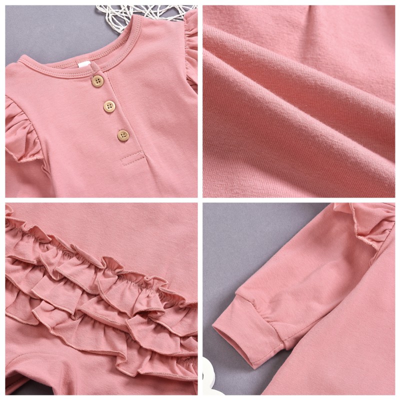 Áo liền quần dài tay phối bèo nhún xinh xắn cho bé gái