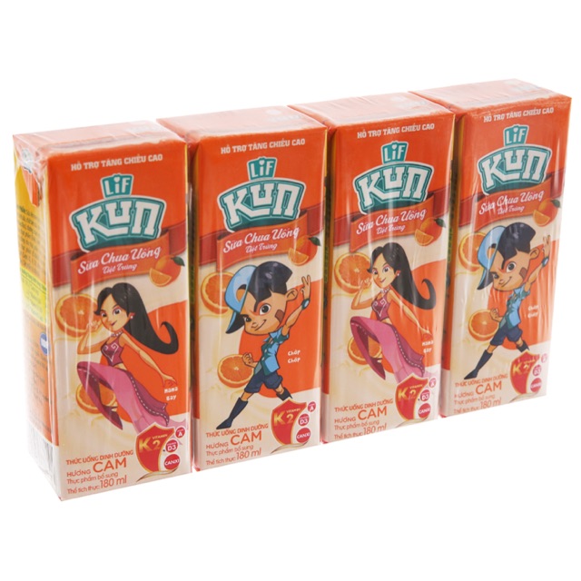 Sữa kun lốc 4 hộp 180ml