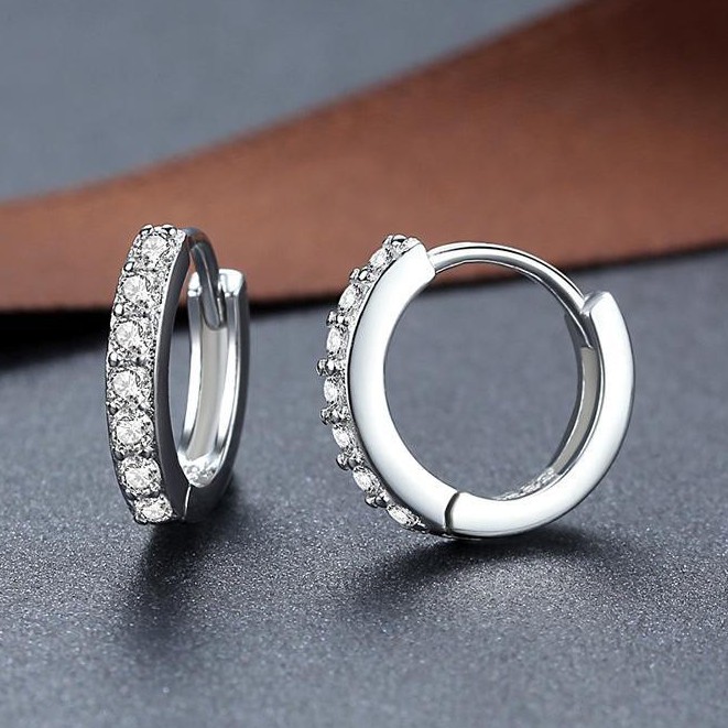 Bông Tai Nữ Bạc Cá Tính Cho Nữ Đính Đá Tròn Hàn Quốc - B2425 - Bảo Ngọc Jewelry