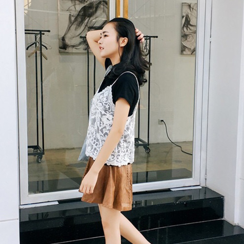 Áo Crop Top Hai Dây Cổ Chữ V Phối Ren Xuyên Thấu Thời Trang Mùa Hè Cho Nữ