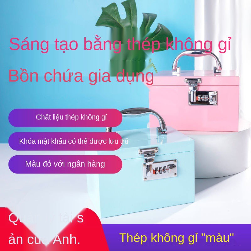 Heo đất trẻ em bằng thép không gỉ có thể cất giữ và mang đi dùng cho người lớn, hộ gia đình con khóa mật khẩu, hộ