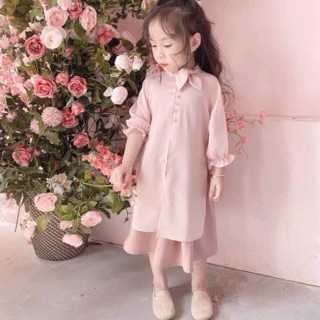 Áo dài cổ nơ vintage cho bé gái
