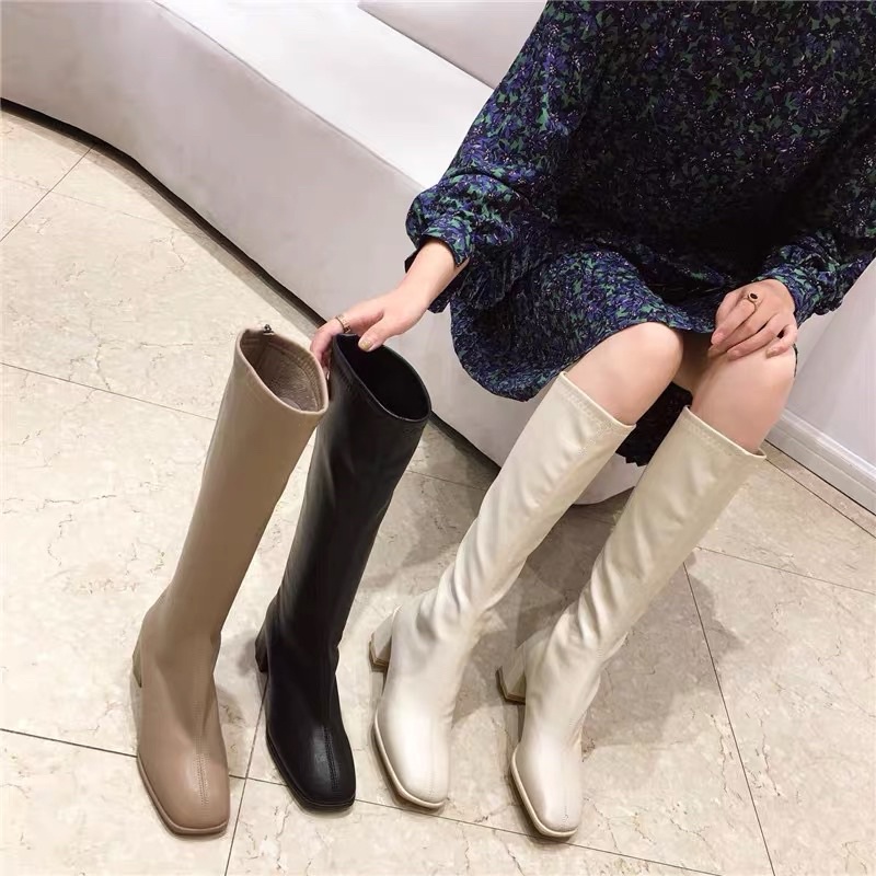 BOOT ĐÙI MŨI VUÔNG 270 / BOOT GỐI ĐEN KEM ẢNH THẬT