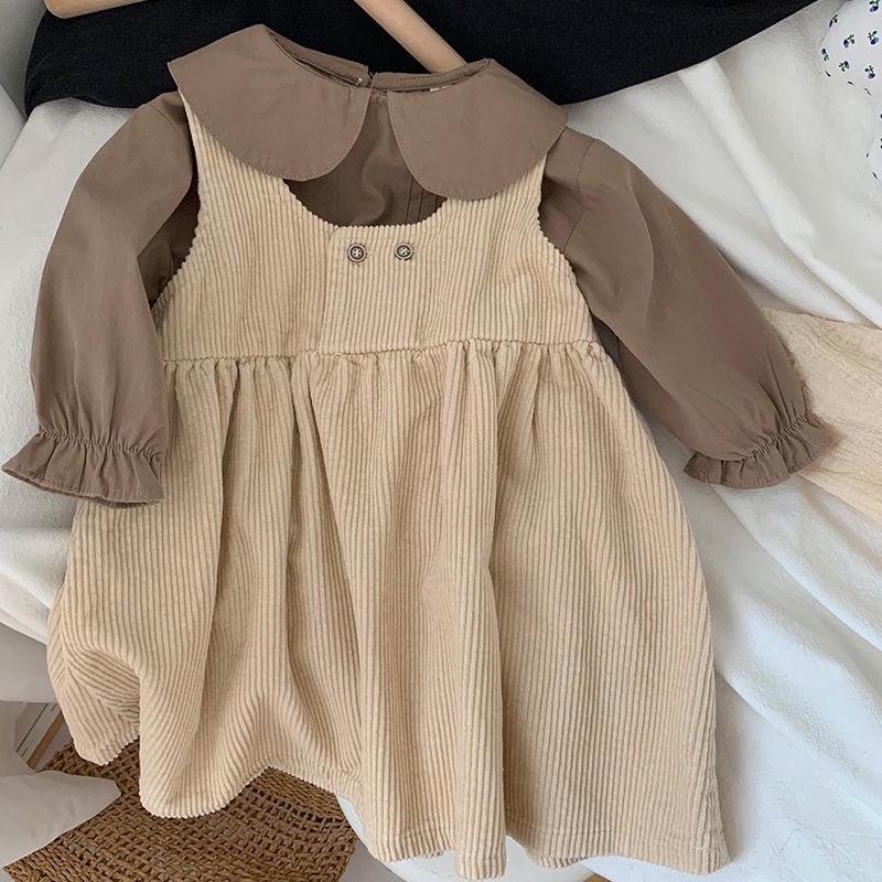 Set Đầm Búp Bê Form Rộng Chất Liệu Nhung Thời Trang Mùa Thu Cho Bé Gái