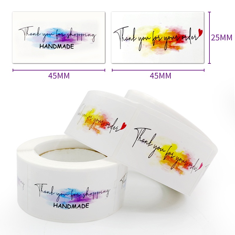 Tem Sticker Thank you in màu tự dính - Tem cảm ơn kiểu  hình chữ nhật  250 tem T250