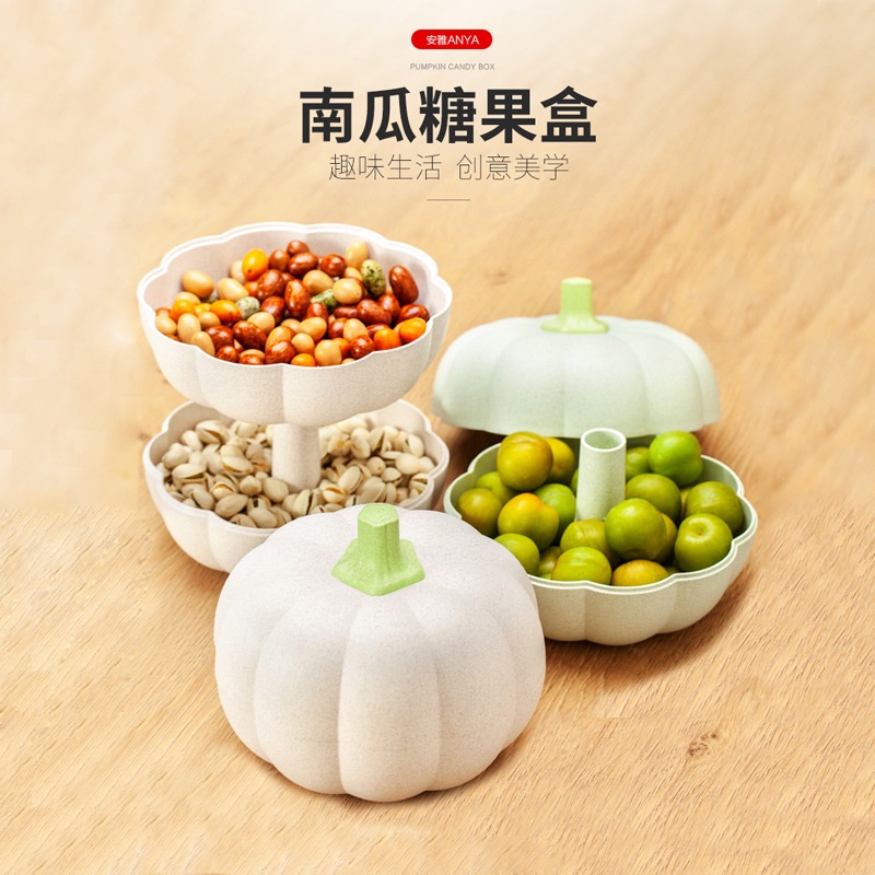 PVN39989 Khay đựng bánh kẹo trái cây đa năng 2 tầng hình bí ngô xinh xắn .
