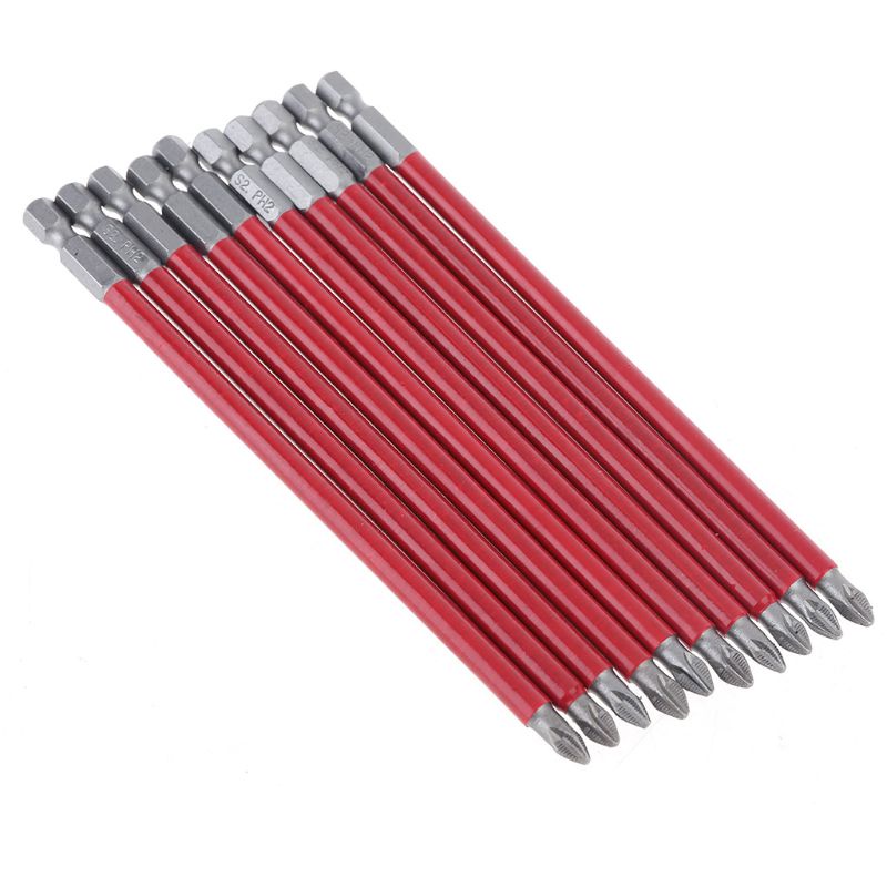 Bộ 10 Mũi Khoan PH2 150mm Dài Không Trơn 1 4 Hex
